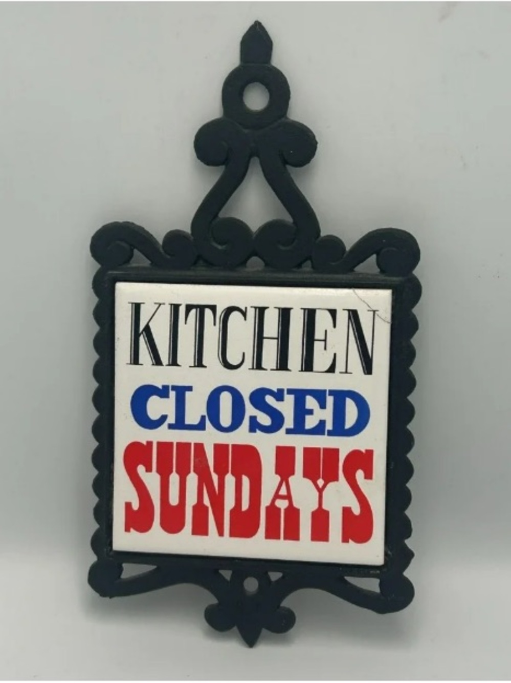 Kitchen Closed Sundays Wall Plaque - Black Frame, White Panel